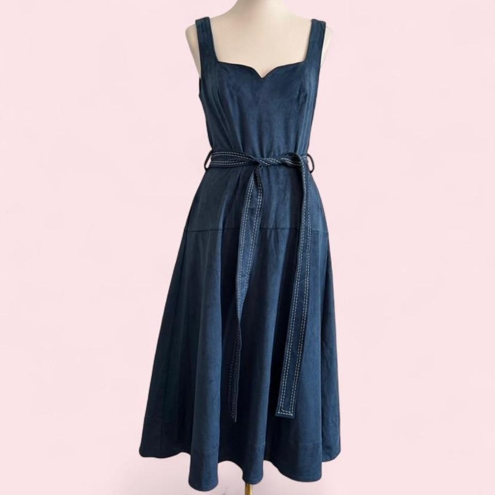 En Saison Faux Suede Denim Blue Midi Dress — Brand New